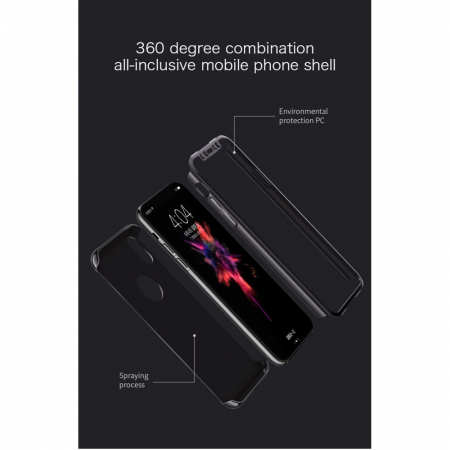 Set Husa si Folie de Protectie, Flippy, Compatibila cu Apple iPhone X, Full Cover 360°, Plastic + Sticla, Argintiu [6]