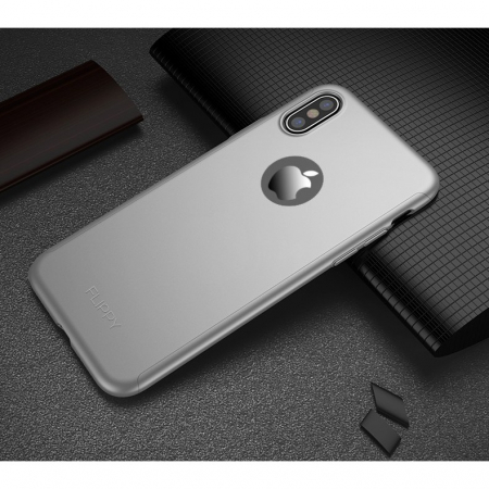 Set Husa si Folie de Protectie, Flippy, Compatibila cu Apple iPhone X, Full Cover 360°, Plastic + Sticla, Argintiu [3]