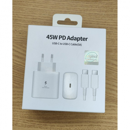 GSM - Set Incarcator Super Fast Charge, Flippy, 45W, 5A, PD 3.0, Cablu 1m, USB Type-C, Alb