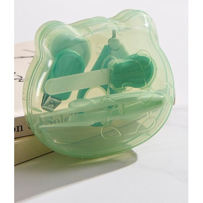Jucarii, Copii & Bebe - Set Ingrijire Unghii pentru Bebelusi, Flippy, Cutie de Depozitare in Forma de Ursulet, 10 x 9.5 cm, Verde