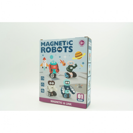 Set inteligent de blocuri magnetice pentru copii, 7 piese, cutie depozitare, robotel, albastru [2]