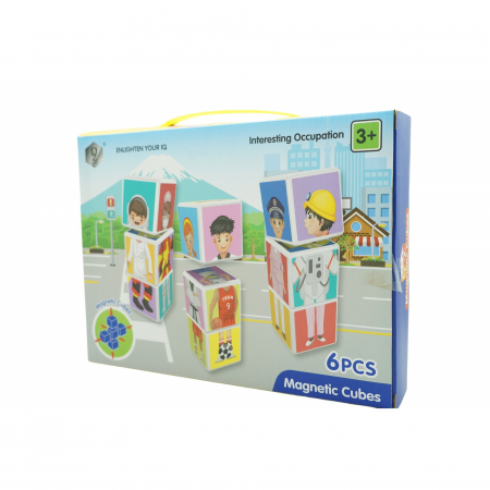 Jucarii, Copii & Bebe - Set inteligent de cuburi magnetice pentru copii, 6 piese, cutie depozitare, puzzle joburi, +3 ani, multicolor