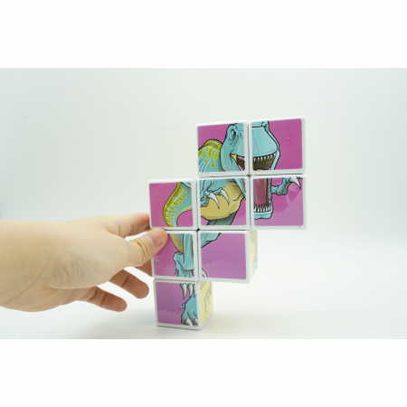 Set inteligent de cuburi magnetice pentru copii, 8 piese, cutie depozitare, puzzle dinozauri, +3 ani, multicolor [6]