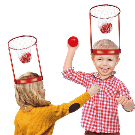 Set Interactiv pentru Copii, Flippy, Joc cu Doua Cosuri de Baschet de Pus pe Cap, Joc Dublu, 20 de Mingi Albe si Rosii, Multicolor [3]