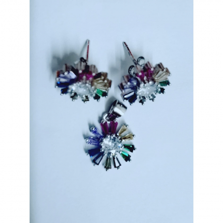 Bijuterii argint - Set, Jolie Silver, Argint 925 Flori Multicolore cu Mijloc Alb Model 2