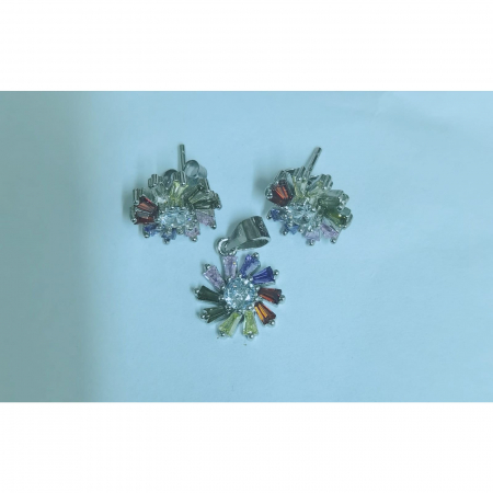 Bijuterii argint - Set, Jolie Silver, Argint 925 Flori Multicolore cu Mijloc Alb Model 3