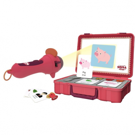 Set jucarie educativa proiector tip lanterna pentru copii, 48 de imagini,carti cu pictograme, cutie depozitare, +3 ani, Rosu [2]