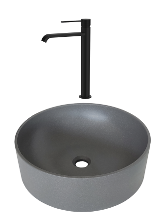 Pentru Casa si Camping - SET Lavoar de baie din granit compozit Circle + Baterie Dorota negru - Gri