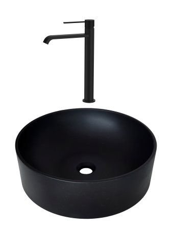 Pentru Casa si Camping - SET Lavoar de baie din granit compozit Circle + Baterie Dorota negru - Negru