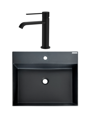 Pentru Casa si Camping - SET Lavoar de baie din granit compozit Sencillo + Baterie Agata negru - Negru