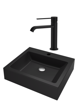 Pentru Casa si Camping - SET Lavoar de baie din granit compozit Timo + Baterie Agata negru - Negru
