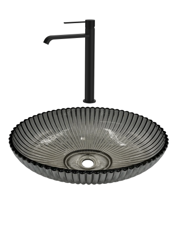 Pentru Casa si Camping - SET Lavoar de baie din sticla securizata Perla + Baterie Dorota negru