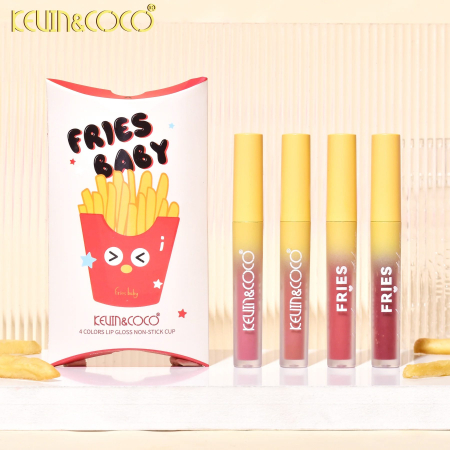 Set Luciu de buze, Kevin&amp;Coco, Fries Baby, 4 Lip Gloss-uri, Stralucire si Hidratare Intensa, Rezistent, Model C, Multicolor [2]