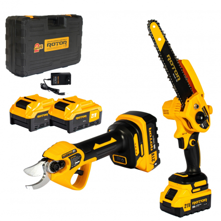 Bricolaj - Set mini fierastrau CS1 si Foarfeca de gradina GS1 pe acumulator ROTOR, 500 W,600 W 4500 rot/min, 21 V 3 Ah