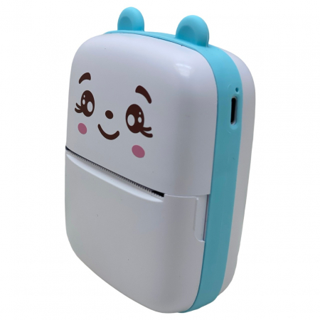 Set Mini Imprimanta Foto Portabila, Flippy, Include: 1x Set de Markere, 5x Role de Hartie Termica, 5x Role Hartie Adeziva, Incarcare USB, Bluetooth, Print Alb-Negru, Model Ursulet, Alb/Albastru [11]