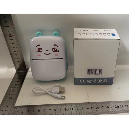 Set Mini Imprimanta Foto Portabila, Flippy, Include: 1x Set de Markere, 5x Role de Hartie Termica, 5x Role Hartie Adeziva, Incarcare USB, Bluetooth, Print Alb-Negru, Model Ursulet, Alb/Albastru [2]