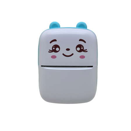 Set Mini Imprimanta Foto Portabila, Flippy, Include: 1x Set de Markere, 5x Role de Hartie Termica, 5x Role Hartie Adeziva, Incarcare USB, Bluetooth, Print Alb-Negru, Model Ursulet, Alb/Albastru [0]