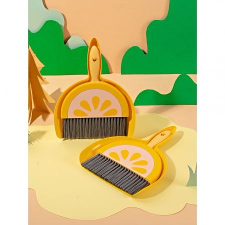 Maturi, mopuri si galeti - Set Mini Matura si Faras, Flippy, LITTLE CLEANER, Uz Casnic, pentru Birou, Bucatarie, Casa, Model Lamaie, 23 x 18 cm Galben-Portocaliu