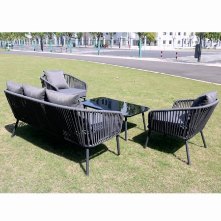 Set mobiler terasa/gradina din aluminiu KLUGMEISTER KJF10537, canapea + doua fotolii + masa din sticla (perne incluse), culoare gri [5]