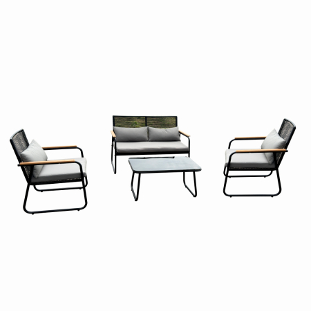 Set mobilier terasa/gradina KLUGMEISTER KJF3298, doua fotolii + canapea + masuta, cu perne incluse, culoare gri/negru [1]