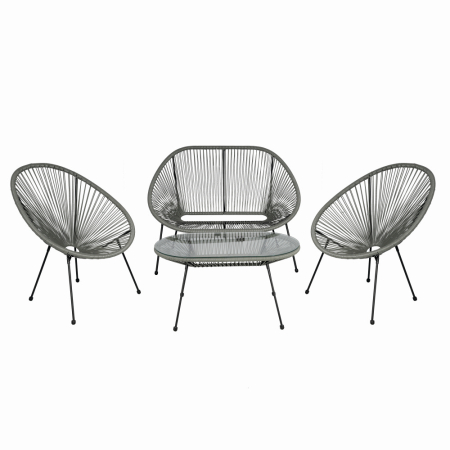 Mobilier gradina - Set mobilier terasa/gradina KLUGMEISTER KJF3643, doua scaune + canapea + masuta, material otel + ratan, culoare gri