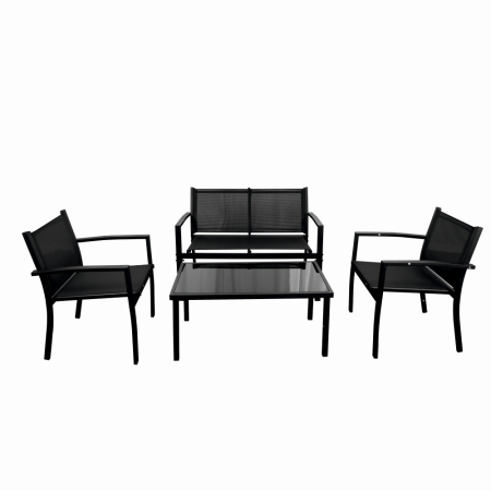 Mobilier gradina - Set mobilier terasa/gradina KLUGMEISTER KJFT079, doua fotolii + canapea + masuta din sticla securizata, culoare neagra