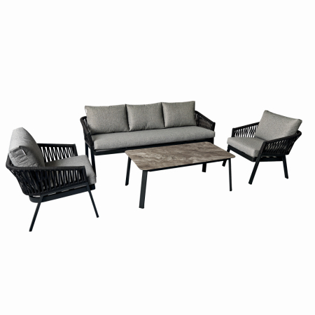 Gradina - Set mobilier terasa/gradina KLUGMEISTER KJFT3407, 4 piese cu cadru de aluminiu, perne incluse, culoare gri