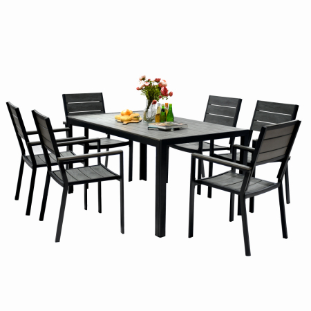 Set mobilier terasa/gradina KLUGMEISTER KJT2056, structura din otel, masa + 6 scaune din HDPE, culoare gri [1]