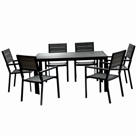 Gradina - Set mobilier terasa/gradina KLUGMEISTER KJT2056, structura din otel, masa + 6 scaune din HDPE, culoare gri