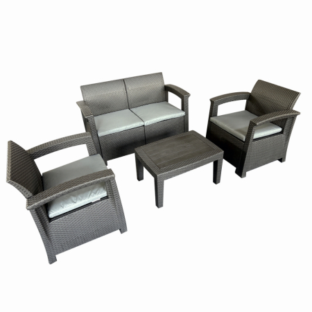 Gradina - Set mobilier terasa/gradina tip ratan KLUGMEISTER KJF3132, canapea + doua fotolii + masa, culoare gri