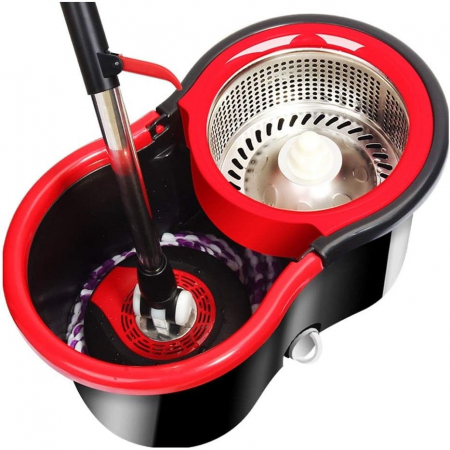 Set mop rotativ cu galeata Flippy, material plastic si microfibra, rezistent, cu dop scurgere, vas detasabil, pentru interior, capacitate 8 l, negru/rosu [6]