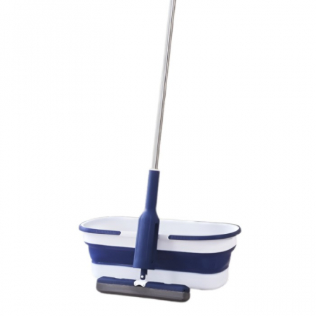 Pentru Casa si Camping - Set Mop Telescopic cu Galeata Pliabila, Flippy, Albastru, 32 cm, Maner Reglabil 140 cm, Sistem de Stoarcere Eficient