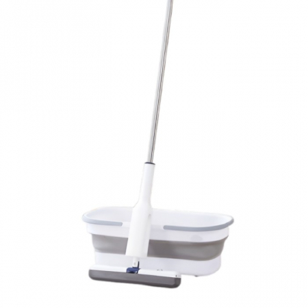 Pentru Casa si Camping - Set Mop Telescopic cu Galeata Pliabila, Flippy, Gri, 32 cm, Maner Reglabil 140 cm, Sistem de Stoarcere Usor si Eficient