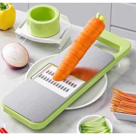 Set Multifunctional din 7 Piese, Flippy, pentru Taierea si Maruntirea Legumelor, Uz Casnic,din Otel Inoxidabil, Gri-Verde [3]