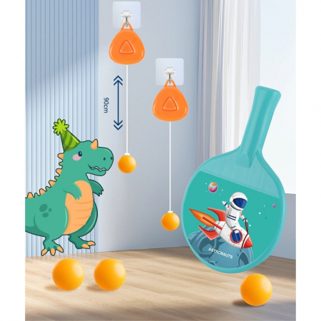 Set Palete pentru Tenis de Masa, Flippy, pentru Copii, Accesoriu de Agatat Inclus, 2 Mingi, Design Animat, Albastru [6]