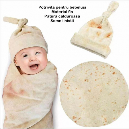 Set patura flanel si caciula Flippy, forma lipie, pentru nou-nascuti, material poliester, 85 cm, crem [5]