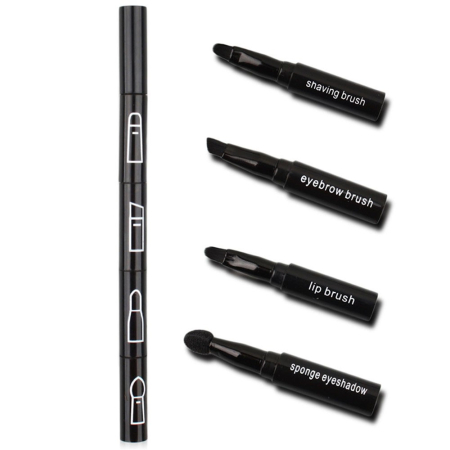Set Pensule de Machiaj 4in1, Flippy, pentru Fard, Sprancene si Buze, 16 cm, din Plastic, Negru [5]