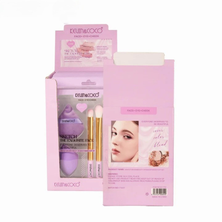 Set Pensule de Machiaj Powder Puff si Buretel, Kevin&amp;Coco, 21x15.4x4cm, Mov [1]