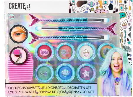 Make up - Set pentru fetite 7 farduri de ochi si pensule sirena Create It!