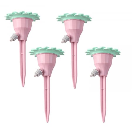 Pompe, motopompe, sisteme de irigat si stropit - Set picuratoare cu valva pentru irigare Flippy, design floare, viteza reglabila, fixare prin infigere, practic, 16.8 x 9 cm, roz