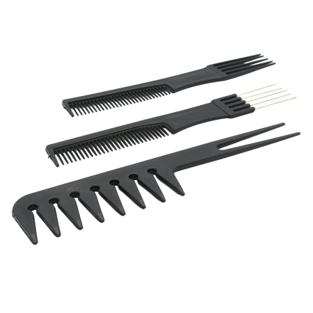 Set piepteni profesionali pentru coafat, Flippy, 10 bucati, PP + Otel inoxidabil, 18,5-22 cm, Rezistenti la caldura, Negru [2]