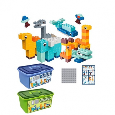 Jucarii, Copii & Bebe - Set piese de constructii pentru copii, Flippy, Animal series, 134 piese, Multicolor