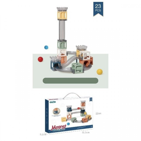 Set piese magnetice de constructie, Flippy, Cu tobogane si bile, 23 piese, Multicolor [1]