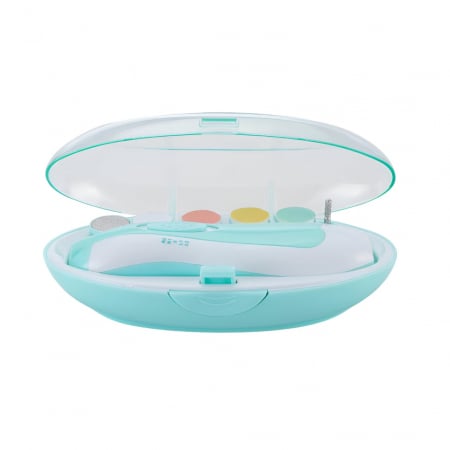 Articole copii - Set Pila Electrica pentru Copii si Bebelusi, Flippy, ABS, 6 Accesorii, cu Lumina LED, Albastru Alb