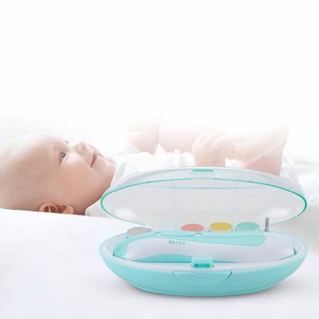 Set Pila Electrica pentru Copii si Bebelusi, Flippy, ABS, 6 Accesorii, cu Lumina LED, Albastru Alb [5]