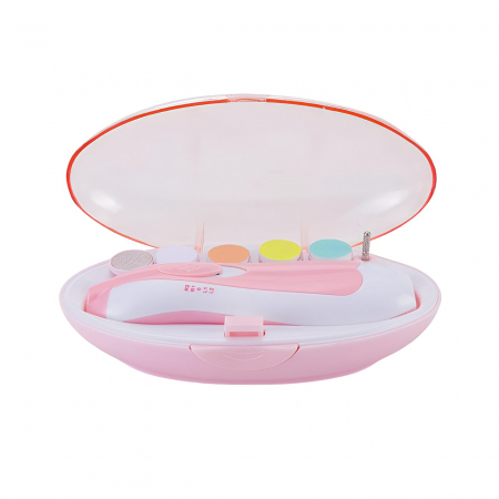 Jucarii, Copii & Bebe - Set Pila Electrica pentru Copii si Bebelusi, Flippy, ABS, 6 Accesorii, cu Lumina LED, Roz Alb