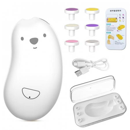 Jucarii, Copii & Bebe - Pila Electrica, Flippy, pentru Bebelusi si Adulti, din ABS, Incarcare USB, 6 Accesorii, cu Lumina Led, 8.8 x 4.9 cm, Alb