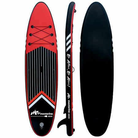 Set placa gonflabila Stand Up Paddle Mesterino Aqua SUP081, 320x81x15cm, geantÄƒ de transport, vasla, pompa, scaun, lesa, kit de reparatii, culoare Abstract Negru-Rosu [1]