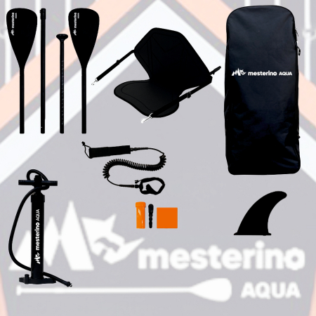Set placa gonflabila Stand Up Paddle Mesterino Aqua SUP081, 320x81x15cm, geantÄƒ de transport, vasla, pompa, scaun, lesa, kit de reparatii, culoare Abstract Negru-Rosu [5]