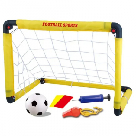 Jucarii, Copii & Bebe - Set Poarta de Fotbal pentru Copii, Flippy, 45x60 cm, Minge, Cartonase, Pompa, Fluier, Interactiv, Distractiv, Galben